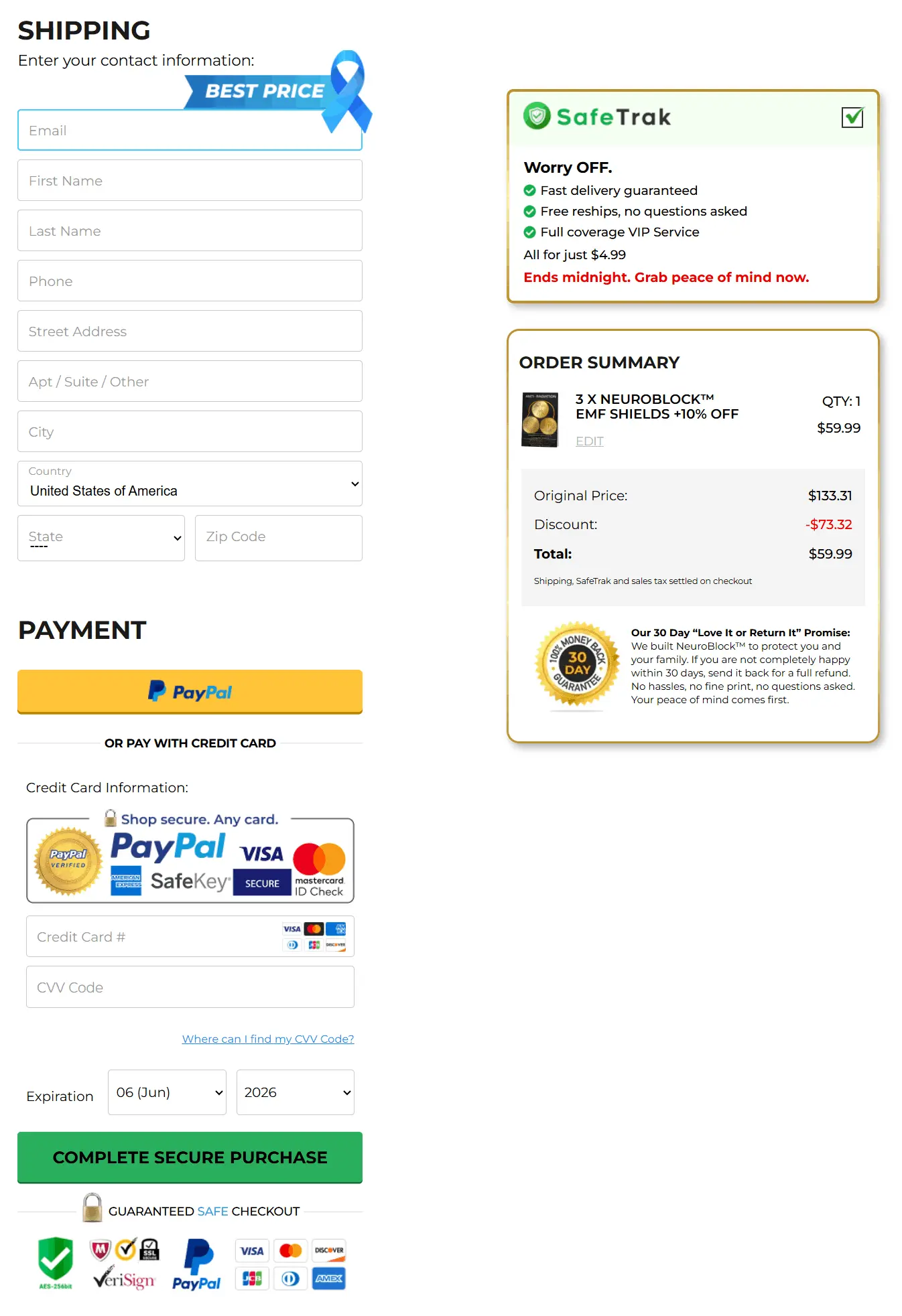 neuroblock emf shields secure checkout page